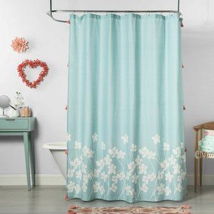 Hibiscus Floral Fabric Shower Curtain Aqua Opal House